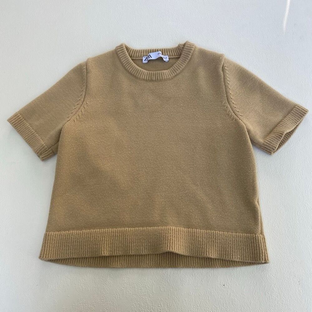 Zara Tan Short Sleeve Knit Sweater Top Women’s Medium